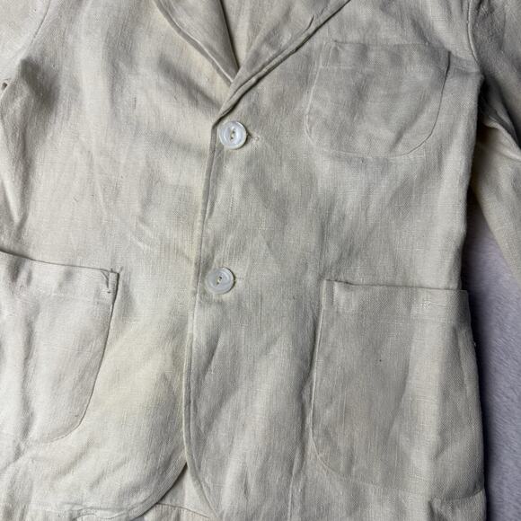 Vtg Peter Pan Kids Blazer Jacket Natural Cream Linen Boy Size 6/7 Button Classic - Picture 3 of 4